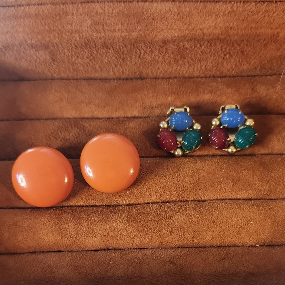 Lucite | Faux Jade | Clip-On Earrings | Goldtone | Set 2 | Gift 🎁